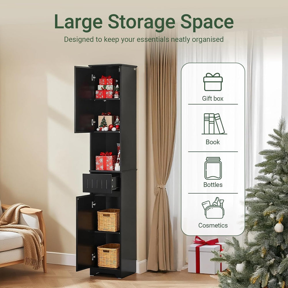 SoBuy Bathroom Storage Cabinet Adjustable Shelves, Tall Narrow, Black