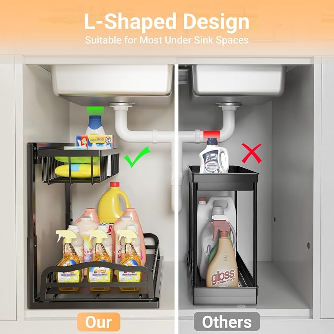 AceMining Under Sink Organizer, 2 Pack Pull-Out Under Cabinet Organizer
