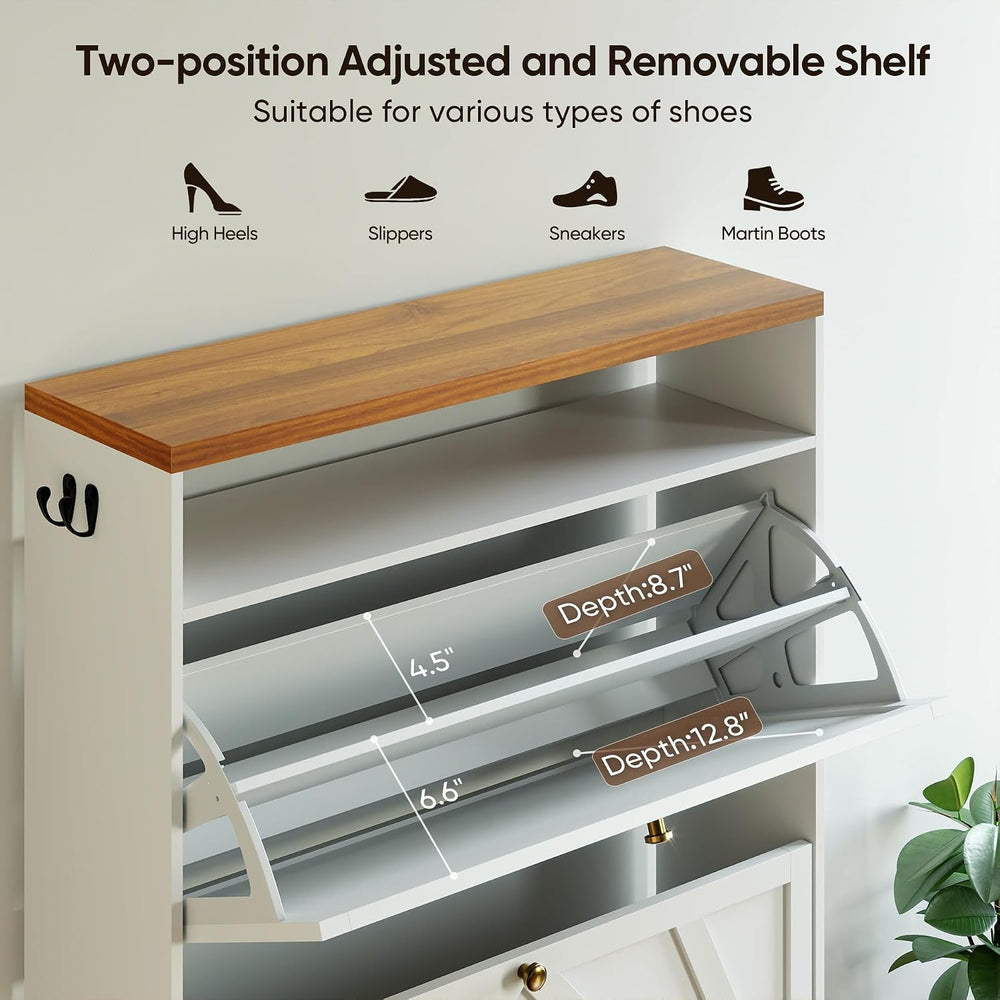 PARTPHONER Shoe Storage Cabinet with 2 Flip Drawers, Modern Hidden Shoe Stora...