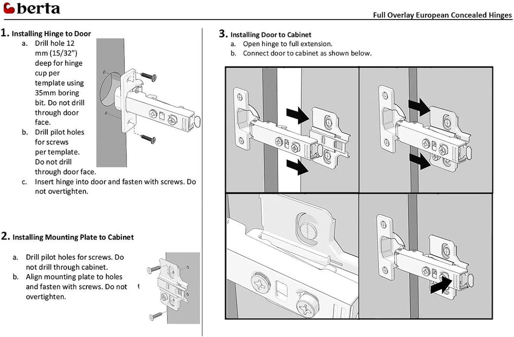 Berta, 40-Pack Full Overlay 110° Soft-Close Frameless Cabinet Hinges