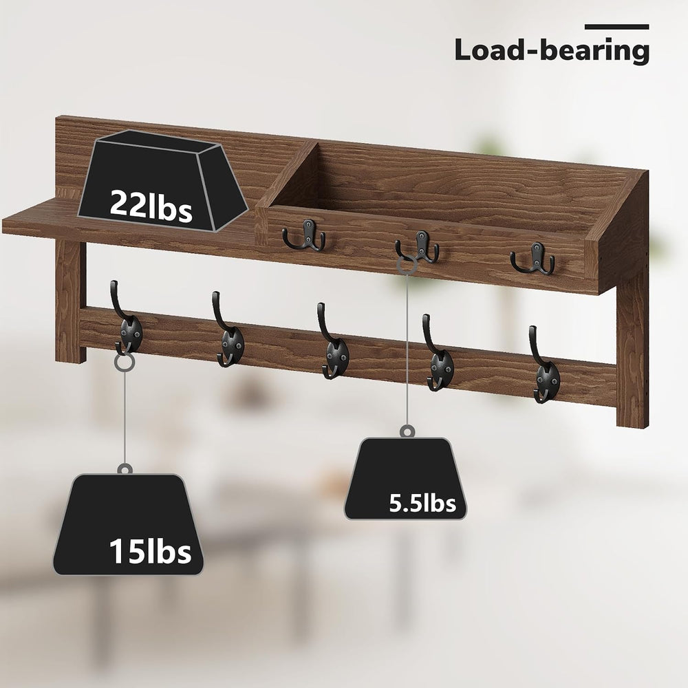 AMBIRD Wall Hooks with Shelf, 26.57 Inch Entryway Wood Coat Hooks for Wall wi...