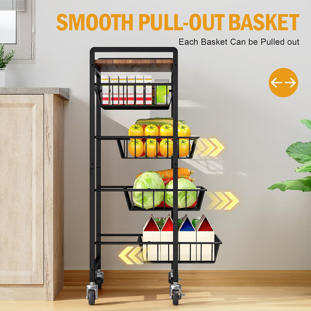TOOLF 5 Tier Kitchen Storage Cart, Metal Utility Rolling Snack Cart