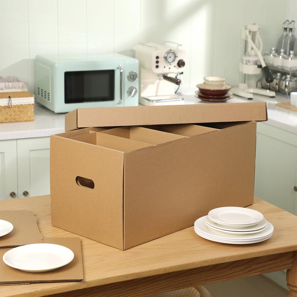 Fuyoooo 4 Pack Large Dish Packing Boxes for Moving with Divider 24 x 12 x 11 ...