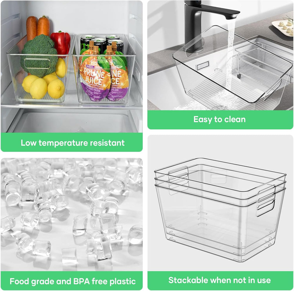 6 Pack Clear Plastic Storage Bins with Handles, 11" Pantry Organizers, B...