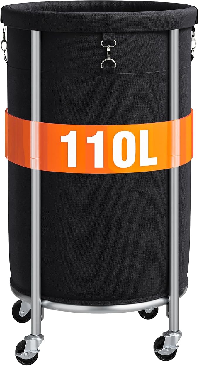 ELYKEN Laundry Hamper with Wheels, 110L Rolling Laundry Basket, Round Laundry