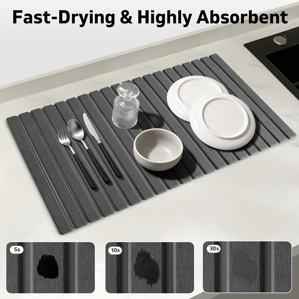 Upgraded Large Stone Dish Drying Mat for Kitchen Counter, Quick Dry Mats, Fol...
