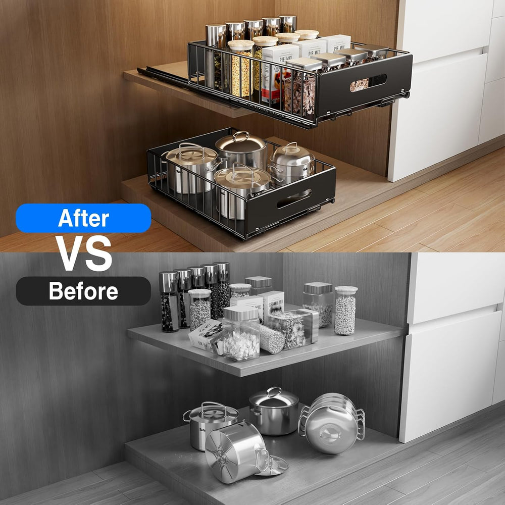 Mustorn 2 Pack Pull Out Cabinet Organizer, Slide Out Drawers for Cabinets, Pe...