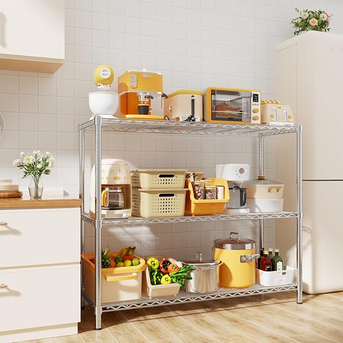 Storage Shelves, 3-Tier Adjustable Metal Industrial Utility Shelf Rack