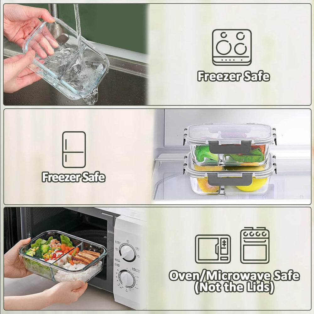 M MCIRCO 5 Pack,36 oz, 2 Compartments Glass Meal Prep Containers with Lids