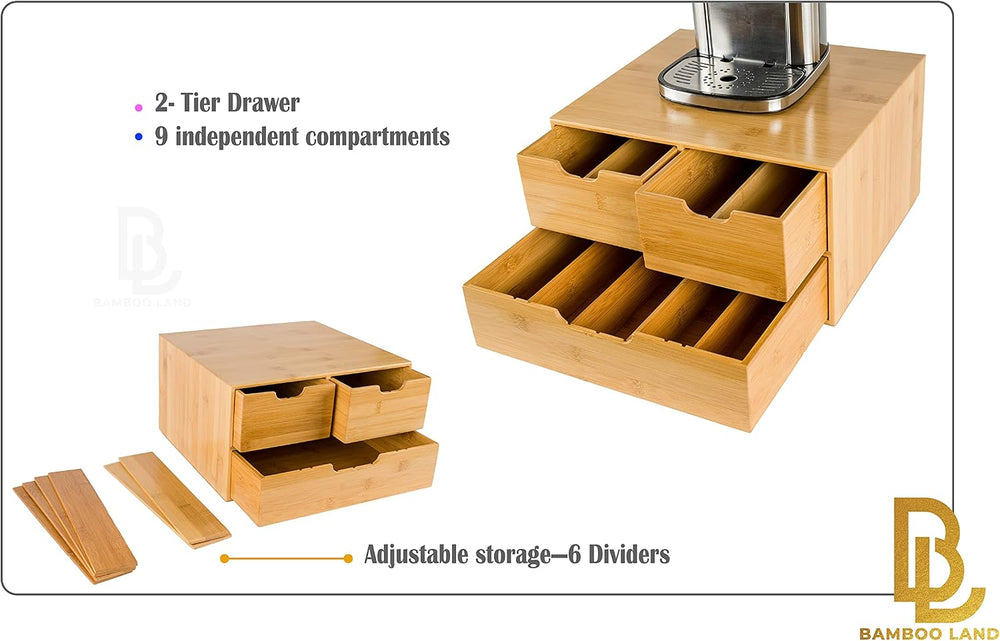 BAMBOO LAND- Extra Large Bamboo K Cup Holder for Counter, 2-Tier K-Cup Organi...