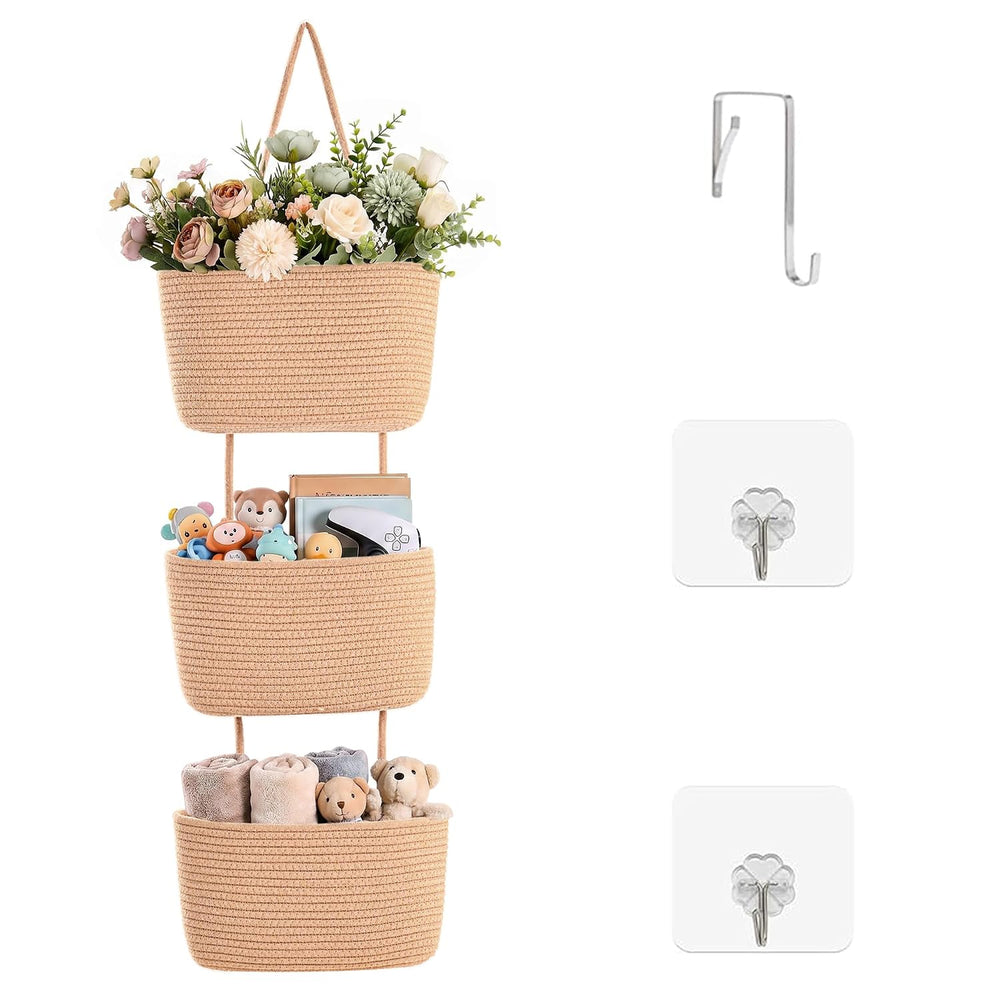 Hanging Decorative Baskets for Organizing 3-Tier Wall Basket Khaki