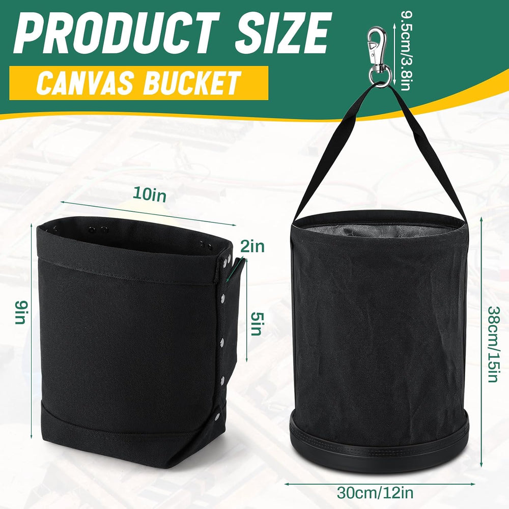 2 Pcs Lineman Canvas Tool Bucket Set Heavy Duty Canvas Bucket and Black Nut B...
