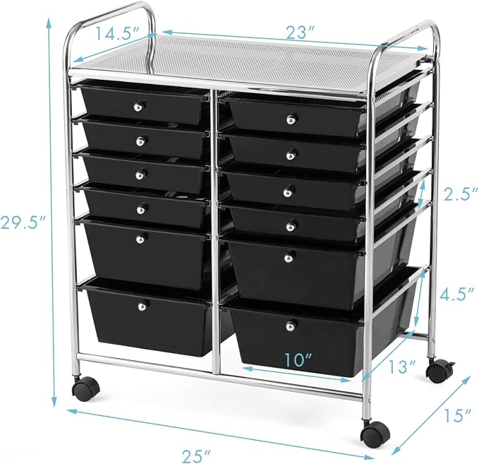 GOFLAME 12-Drawer Rolling Storage Cart, Mobile Utility Cart