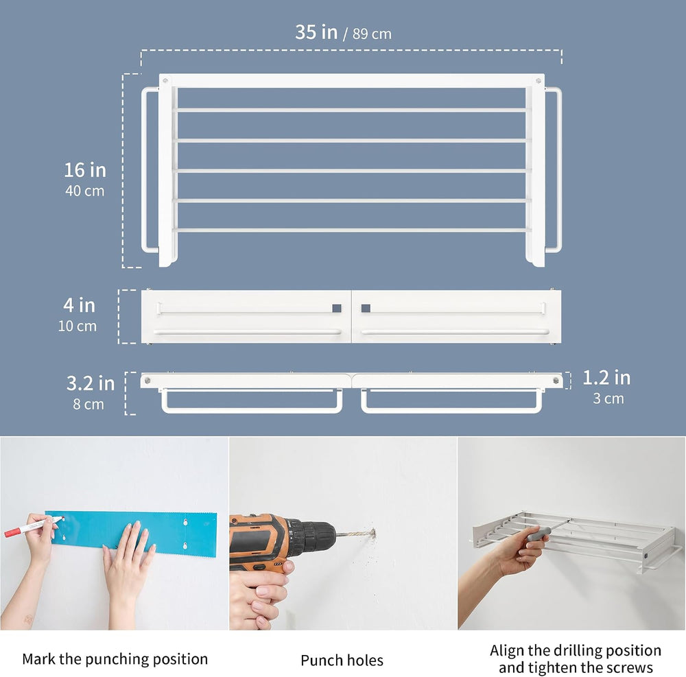 Wall Mounted Drying Rack, 31.5" Foldable Laundry Drying Rack, 60lbs Capa...