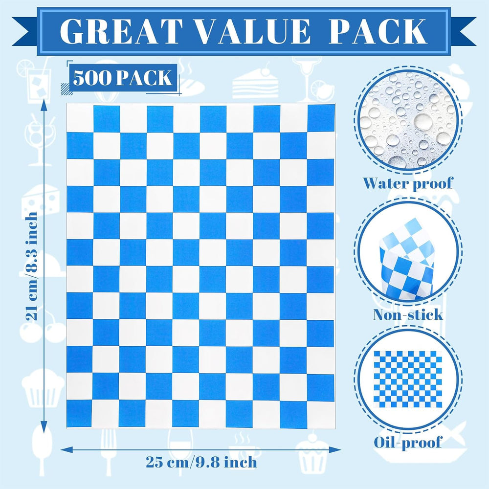 1000 Pcs Food Boats & Greaseproof Liners, Blue and White, Checkered
