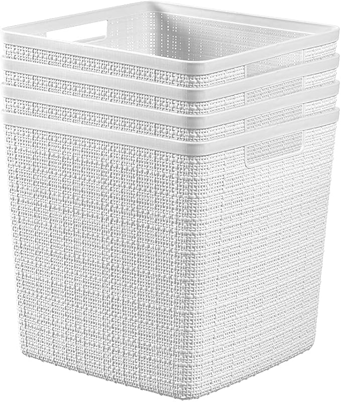 Curver Jute Decorative Plastic Organization and Storage Basket Perfect Bins (...