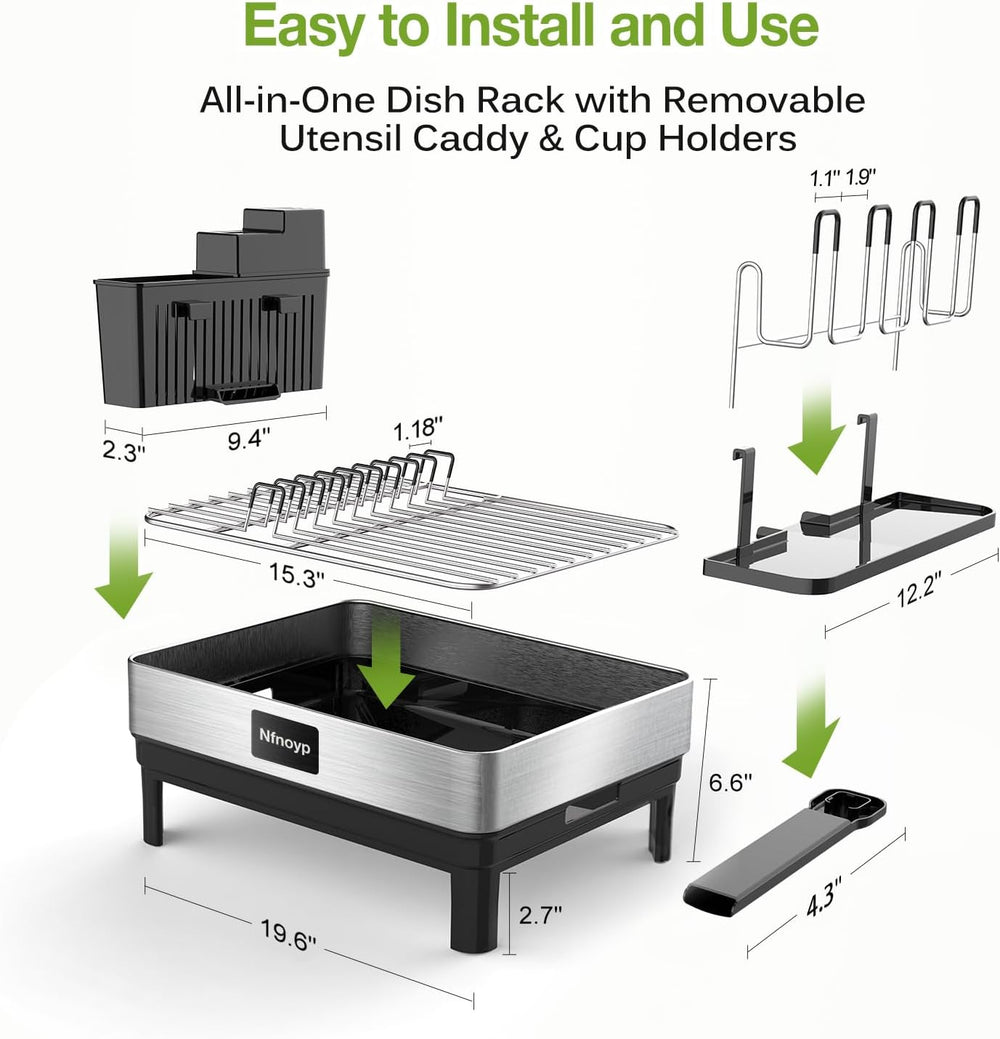 304 Stainless Steel Dish Drying Rack for Kitchen Counter, Black