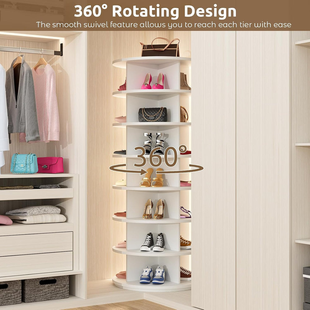 Rotating Shoe Rack 7 Tier Spinning Shoes Organizer Tower for 28-32 Pairs Lazy...