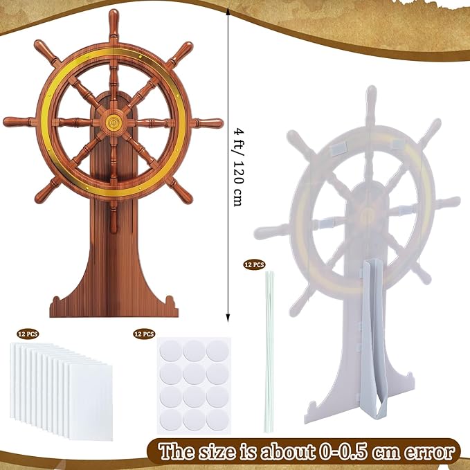 4 Feet Pirate Nautical Party Decorations Halloween Ship Wheel Cardboard Cutou...