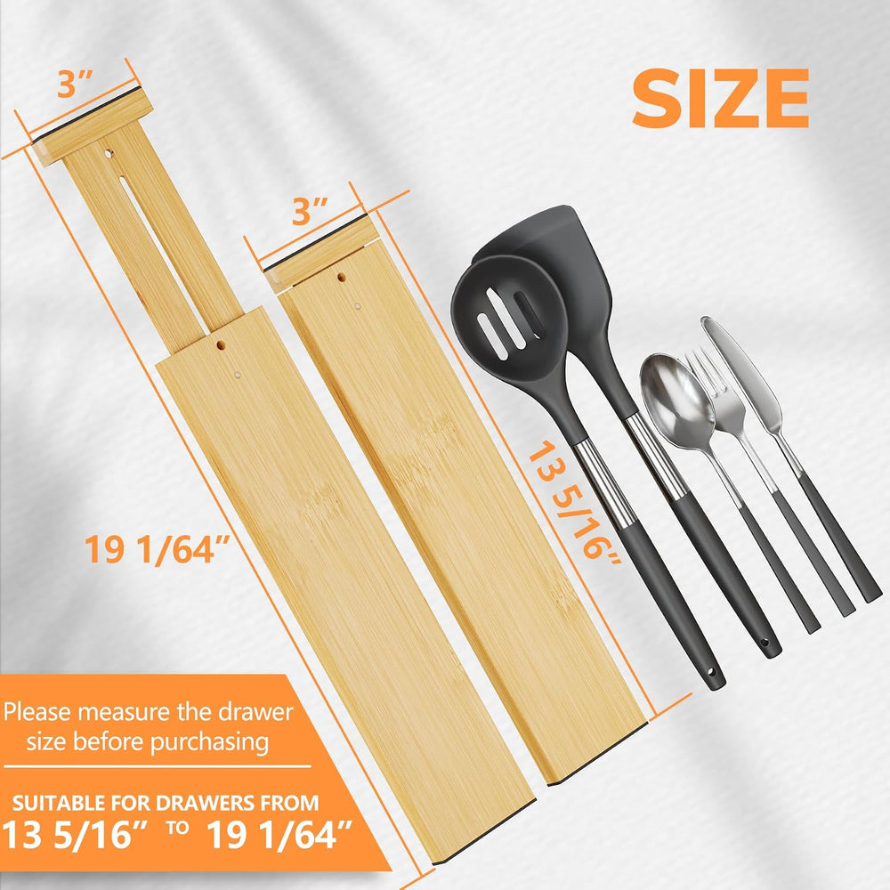 BAMEOS Bamboo Expandable Drawer Dividers – Fits 13.3"–19" Drawers, ...