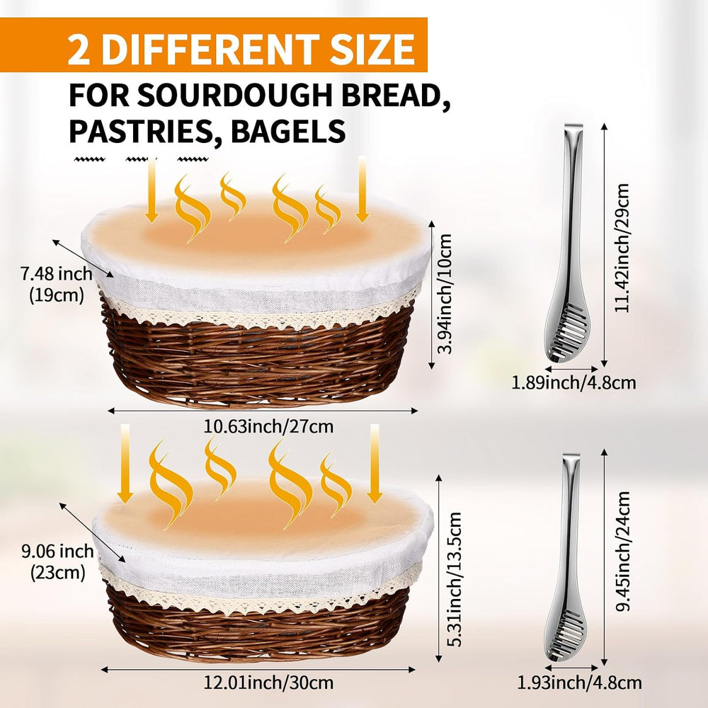 2 Set 11" 12" Bread Basket, Coffee with White Liner Cover