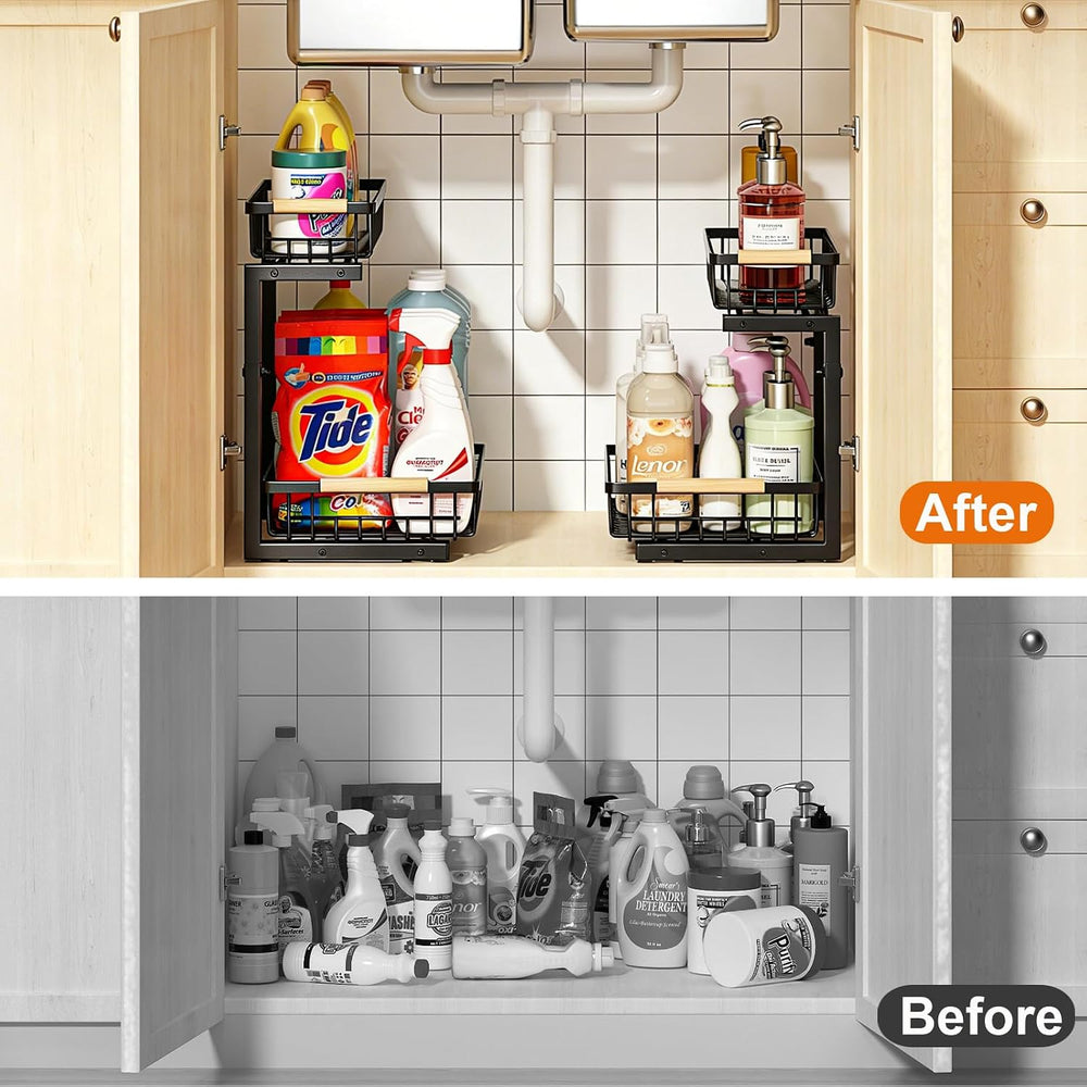 Under Sink Organizer, Adjustable 2 Tier Pull Out Kitchen Bathroom
