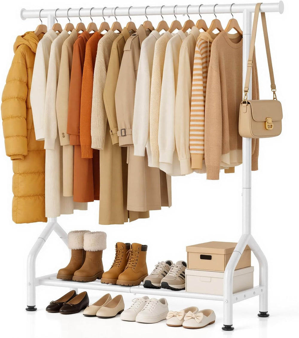 EAGMAK Sturdy Clothing Racks with Shelf, Metal Clothes Rack with Leveling Fee...