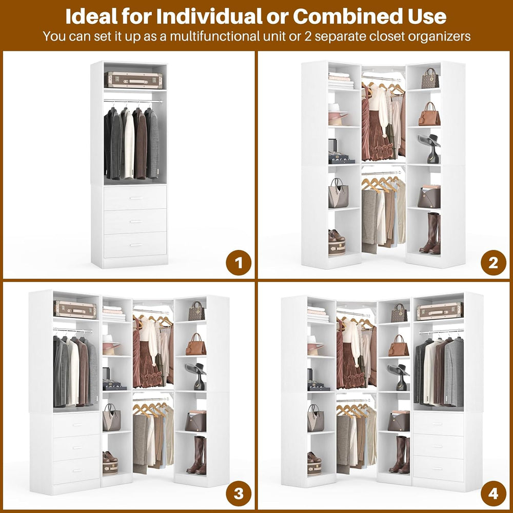 Besiost Corner Closet System with 3 Drawers, Corner Closet Organizer System