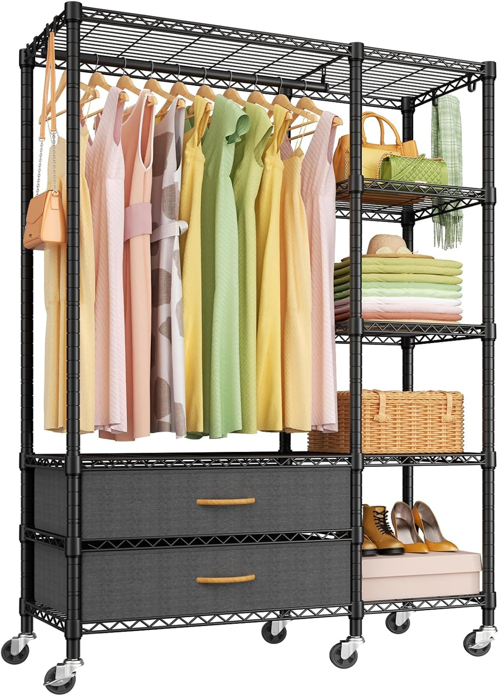 Ulif F3R Heavy Duty Clothes Rack（With Lockable Wheels）Freestanding Clothing R...