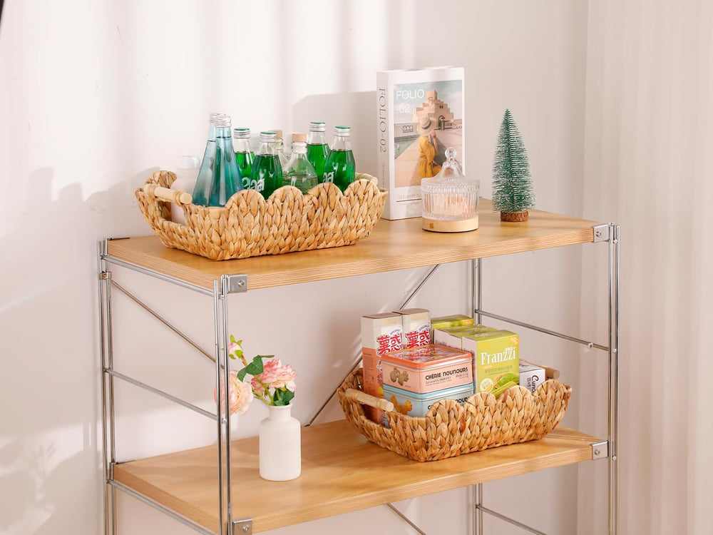 2 Pack Wicker Baskets, Cute Scalloped Baskets,Natural Water Hyacinth
