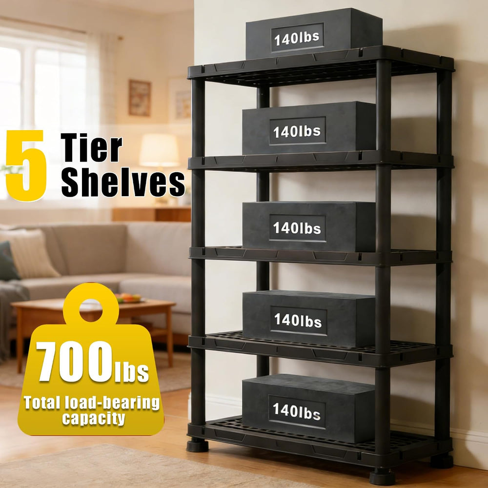 72”H Plastic Garage Storage Shelves,5-Tier Heavy Duty Plastic Shelving,700LBS...