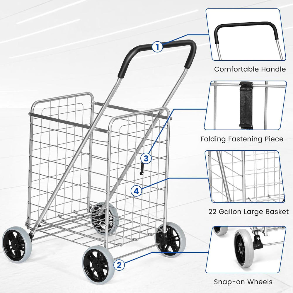 IRONMAX Grocery Shopping Cart, Foldable Heavy Duty Utility Cart w/Large Wheel...