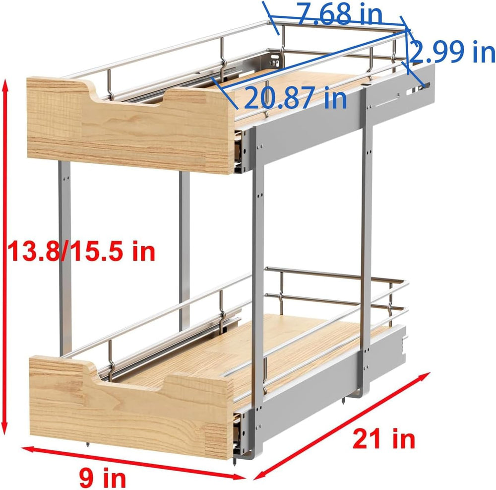 Sikarou Pull Out Cabinet Organizer,Heavy-Duty Slide Out Shelf, Wood and Wire ...
