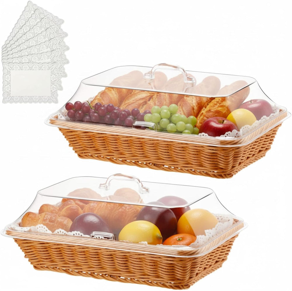 Mumufy 2 Packs Bread Baskets for Serving with Lid 14.17x10.24x2.56'' ...
