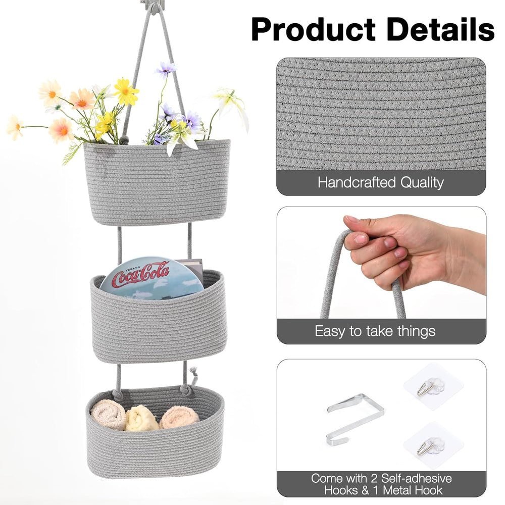 Hanging Baskets for Organizing 3-Tier Wall Basket Decor Light Gray