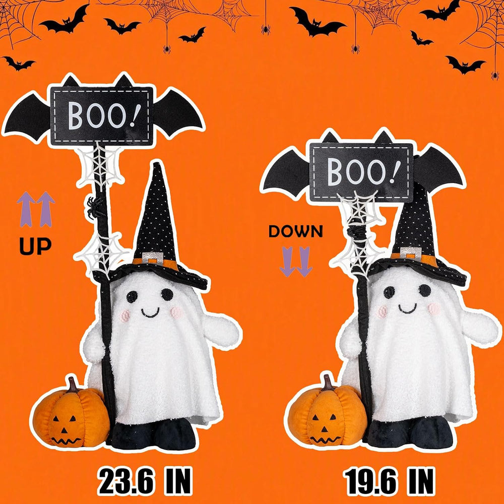 unanscre Standing Halloween Ghost Plush Decor with Adjustable Sign&Pumpkin