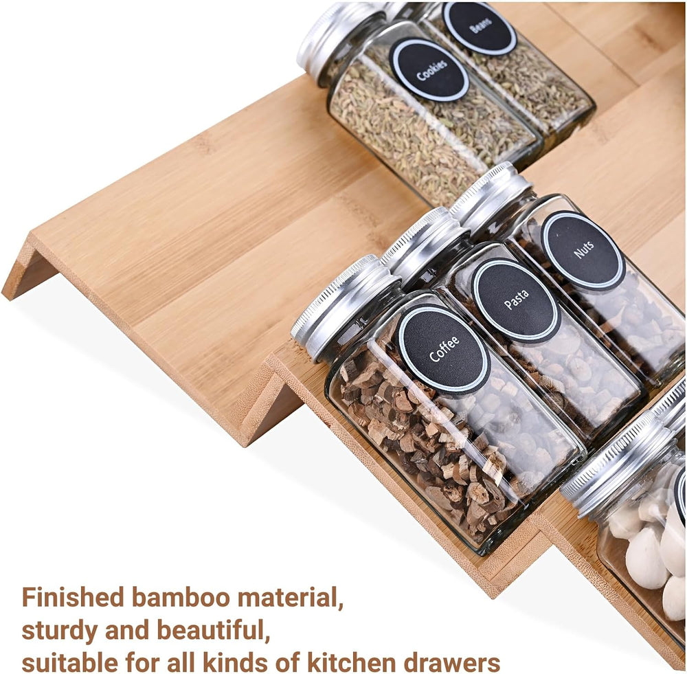 Bamboo Spice Rack Tray - Spice Drawer Organizer for Kitchen Cabinets Storage ...