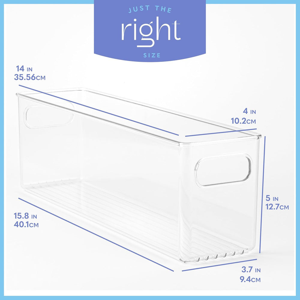 Plastic Food Storage 4 Pack Clear Container Bin with Handles for Organizing K...