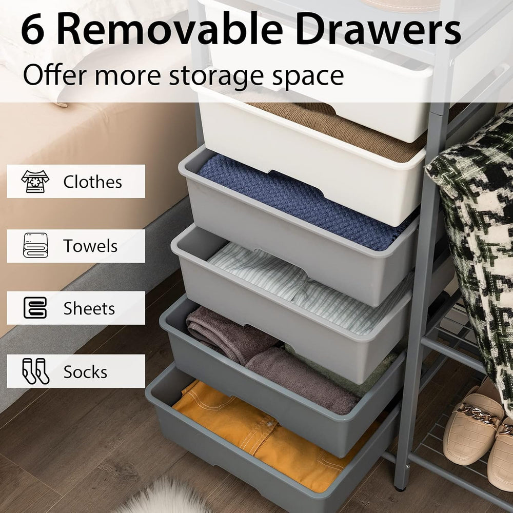Tangkula Heavy Duty Clothes Rack with 6 Removable Drawers, 3-Tier Open Shelve...