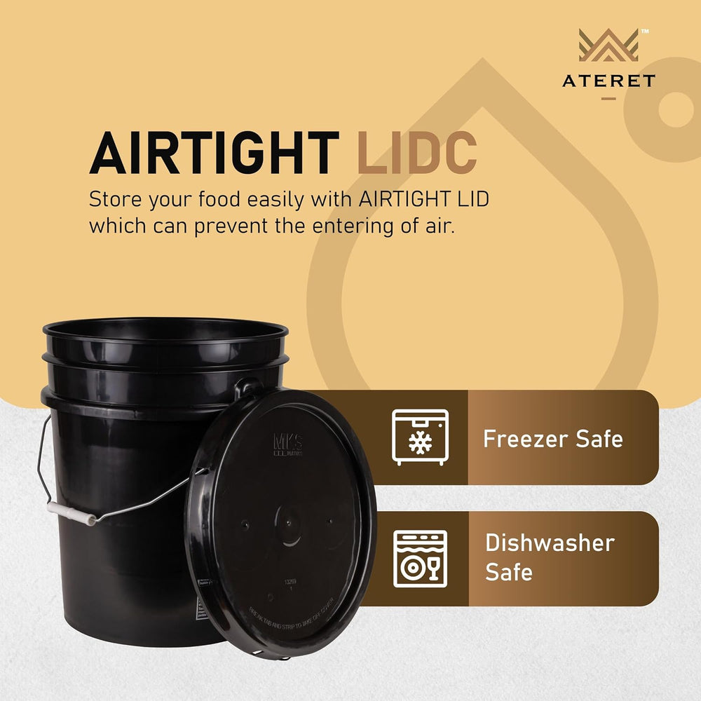 ATERET 5 Gallon Black Bucket & Lid - Durable 90 Mil All Purpose Pail - Fo...