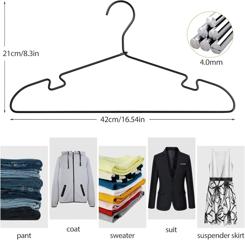 30 Pack Black Aluminum Hangers, 16.5 Inch Non-Slip Metal Clothes Hangers, Lig...
