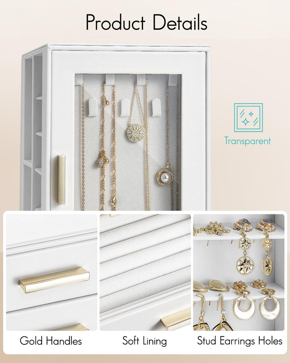 VLANDO 360°Rotating PU Leather Jewelry Box With 5 Drawers & Glass Window