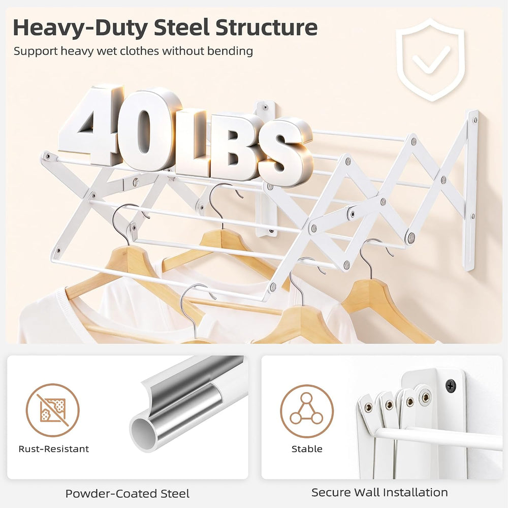 STORAGE MANIAC Wall Mounted Clothes Drying Rack Foldable Laundry Rack