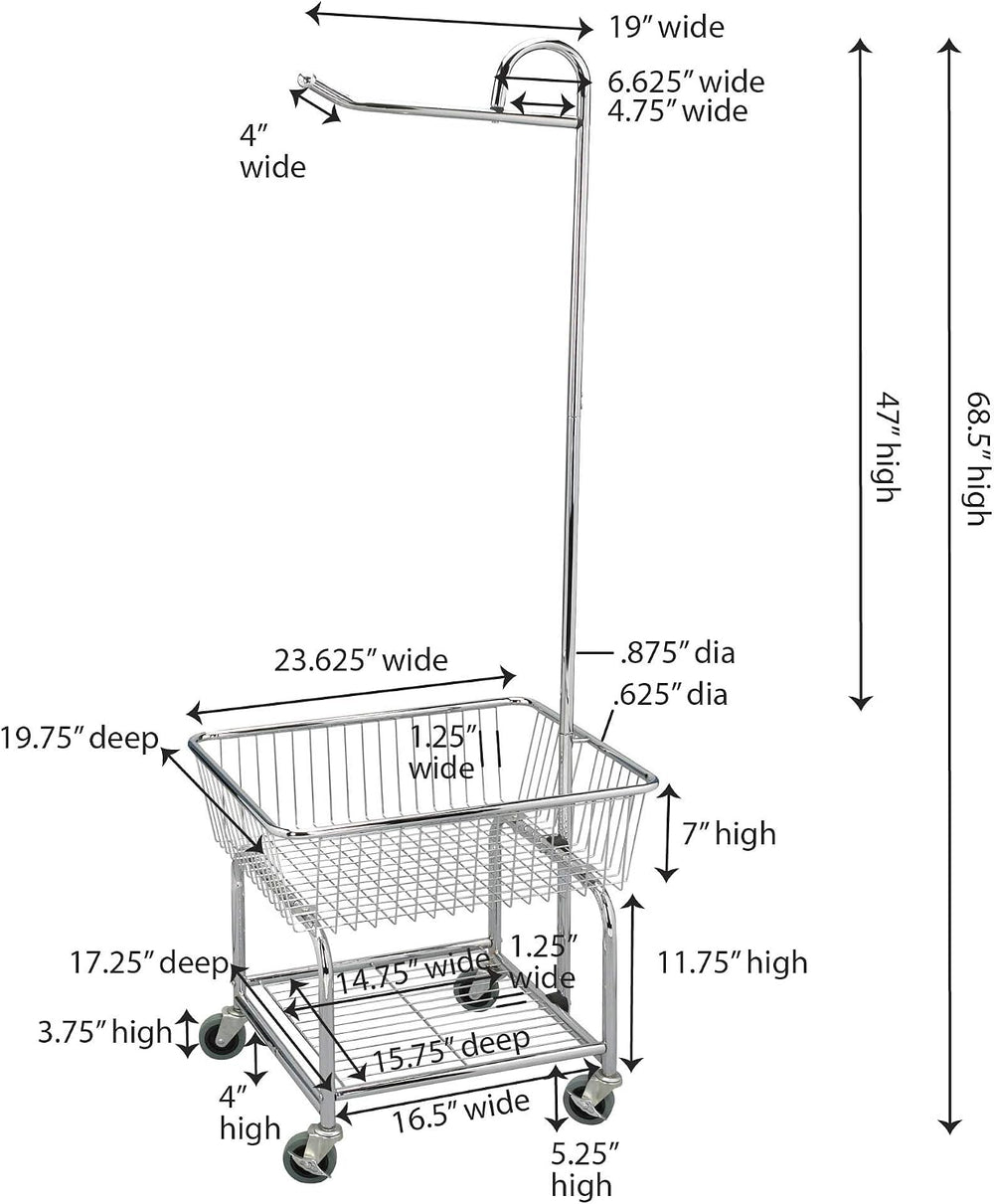 Household Essentials 6028-1 Rolling Laundry Cart with Hanging Bar - Chrome Fi...