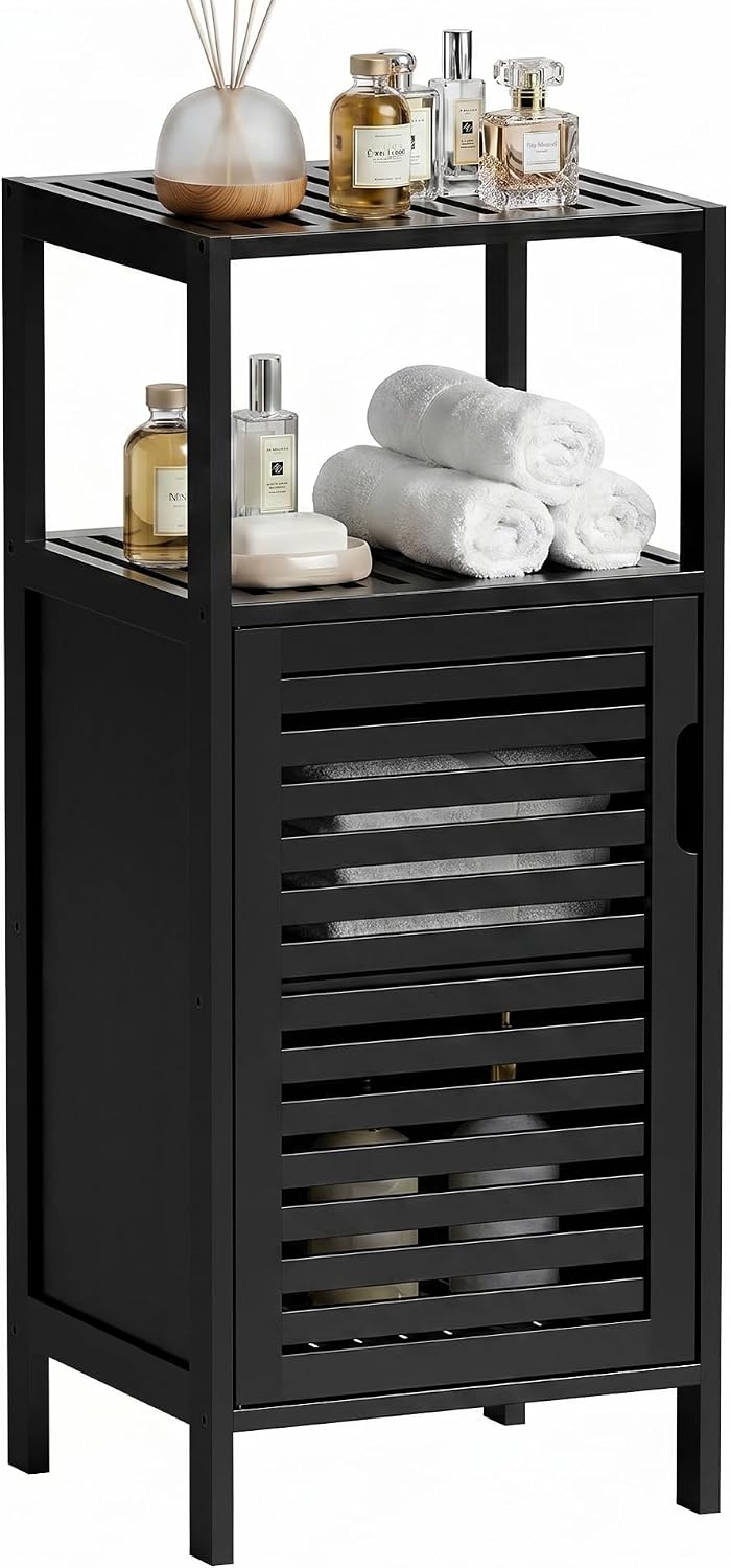 HITNET Bamboo Floor Cabinet, Small Bathroom Cabinet Floor Standing, 4 Tier Na...