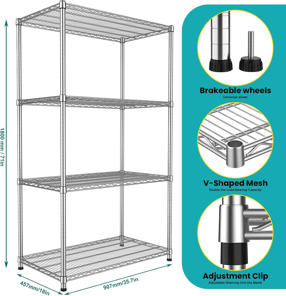 Heavy Duty 4 Tier Wire Shelving Unit 2200 lbs Capacity Garage Shelving Metal ...