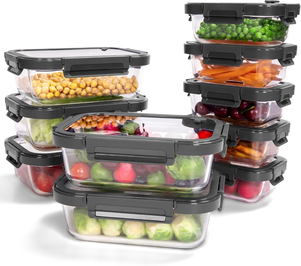 10-Pack Glass Food Storage Containers with Tempered Glass Lids – Borosilicate...