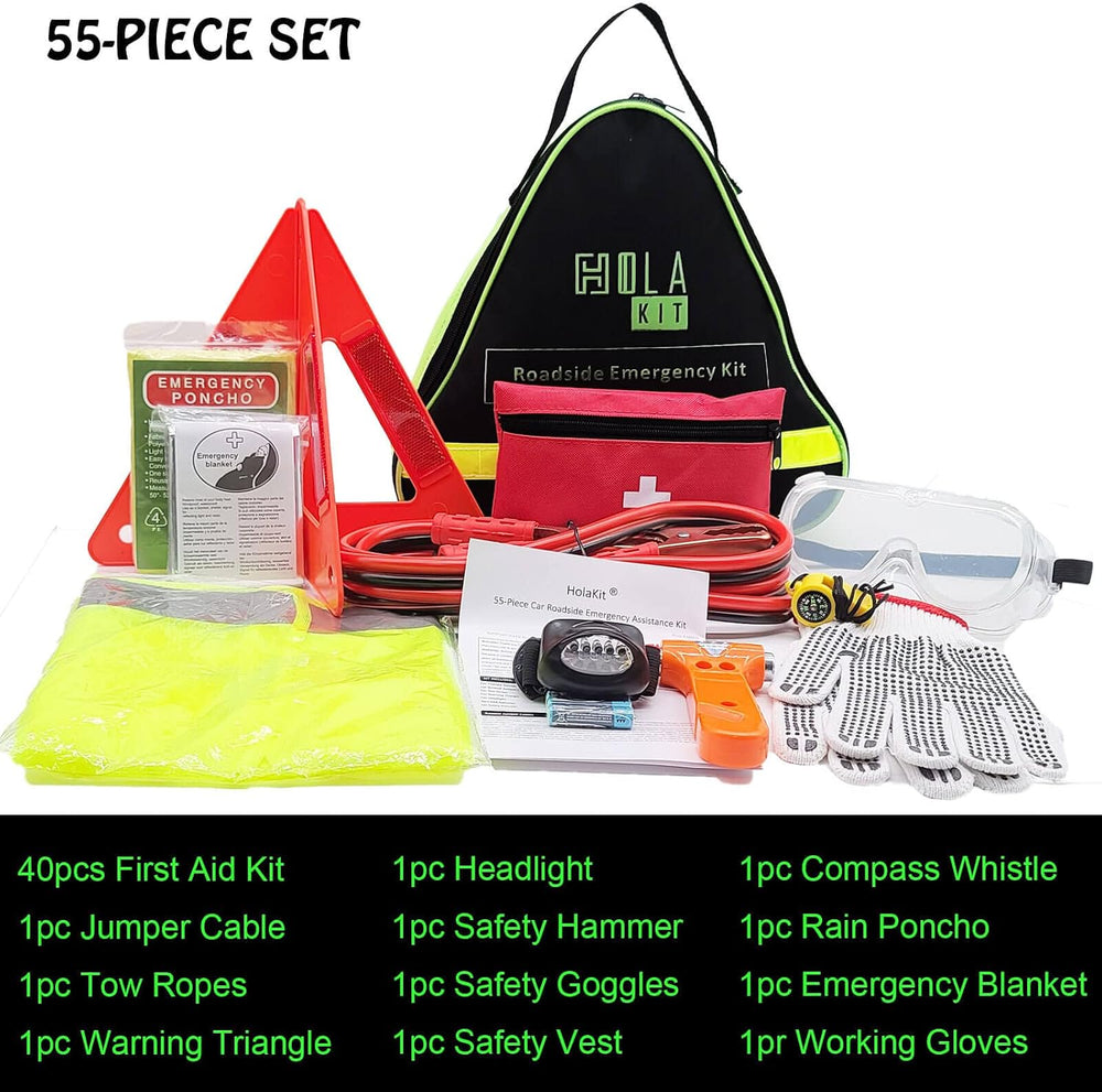 HolaKit 55-Piece Car Emergency Kit with Jumper Cables and First Aid