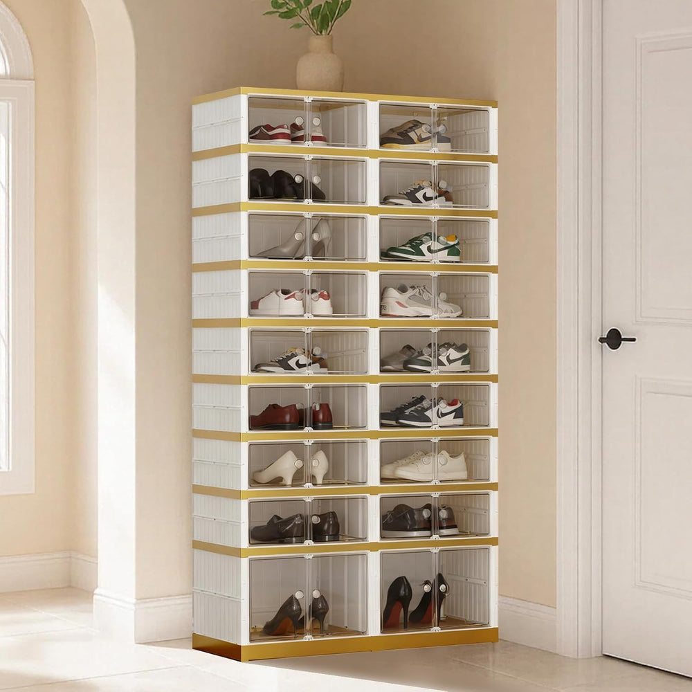SYNCVIBE Foldable Shoe Organizer, 9 Tier, 36 Pairs, 34.2" Wide, White Go...