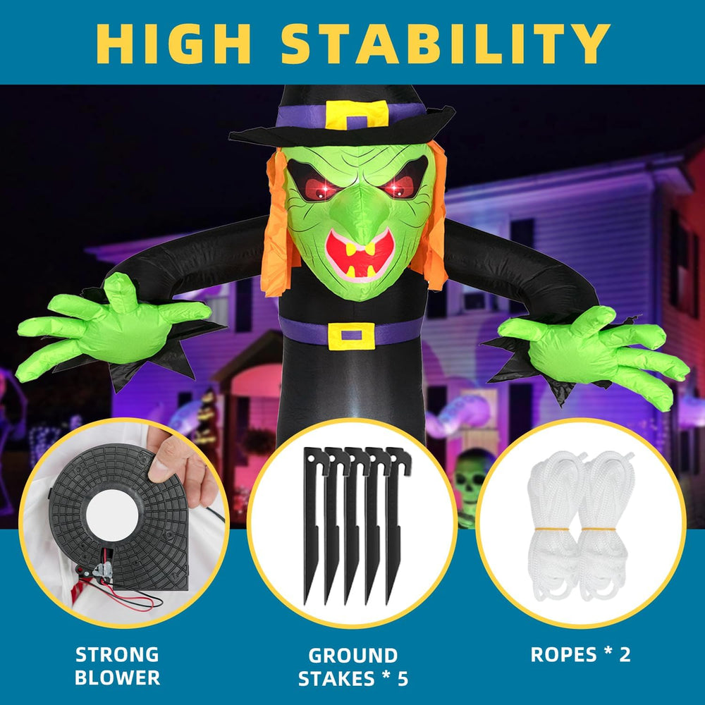 8FT Halloween Inflatable Witch Decorations Outdoor Built-in LED Lights